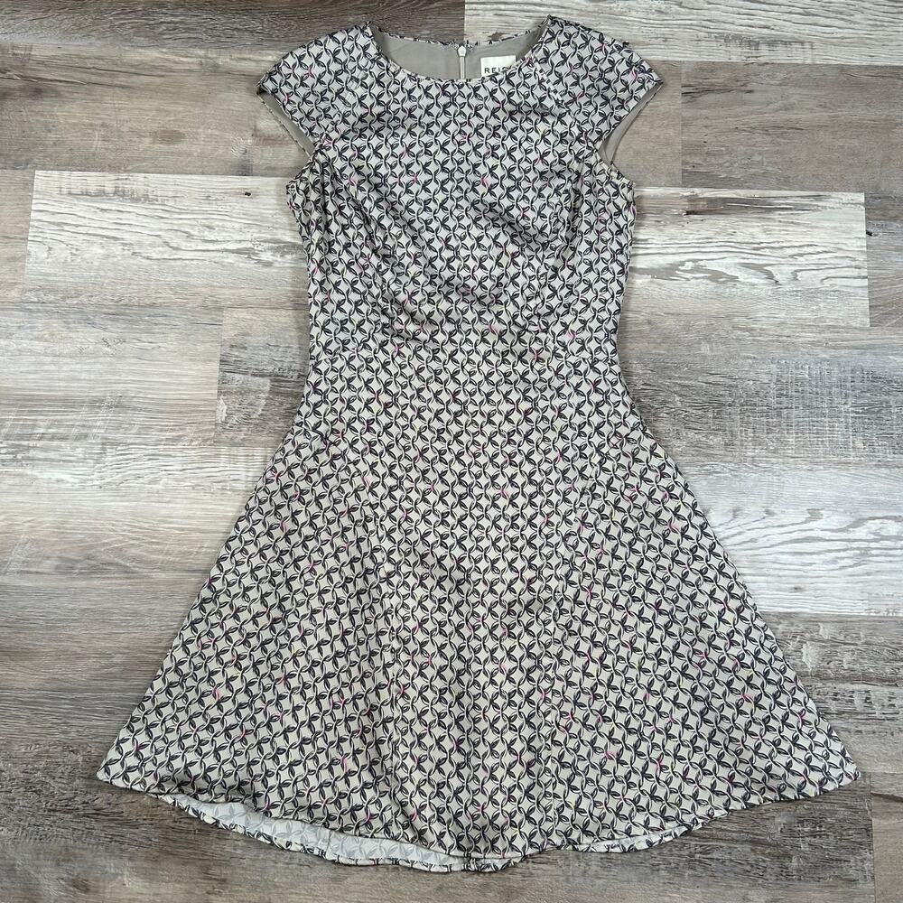 Reiss Geometric Chain Print Fit Flare Mini Dress Retro Mod Office Siren US 2